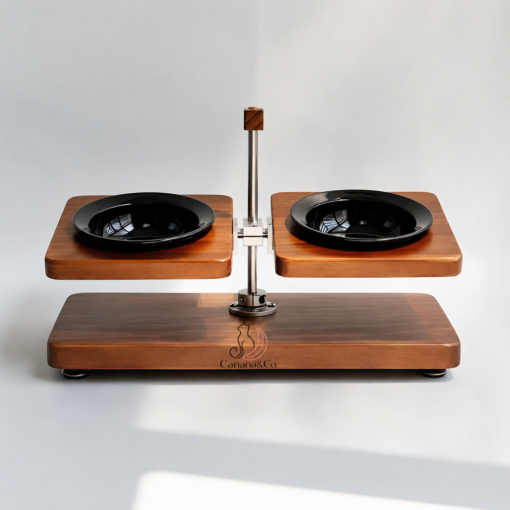 Adjustable Elevated Ceramic Pet Bowl Stand | Solid Wood Raised Dog & Cat Feeder | Modern Double Bowl Feeding Station