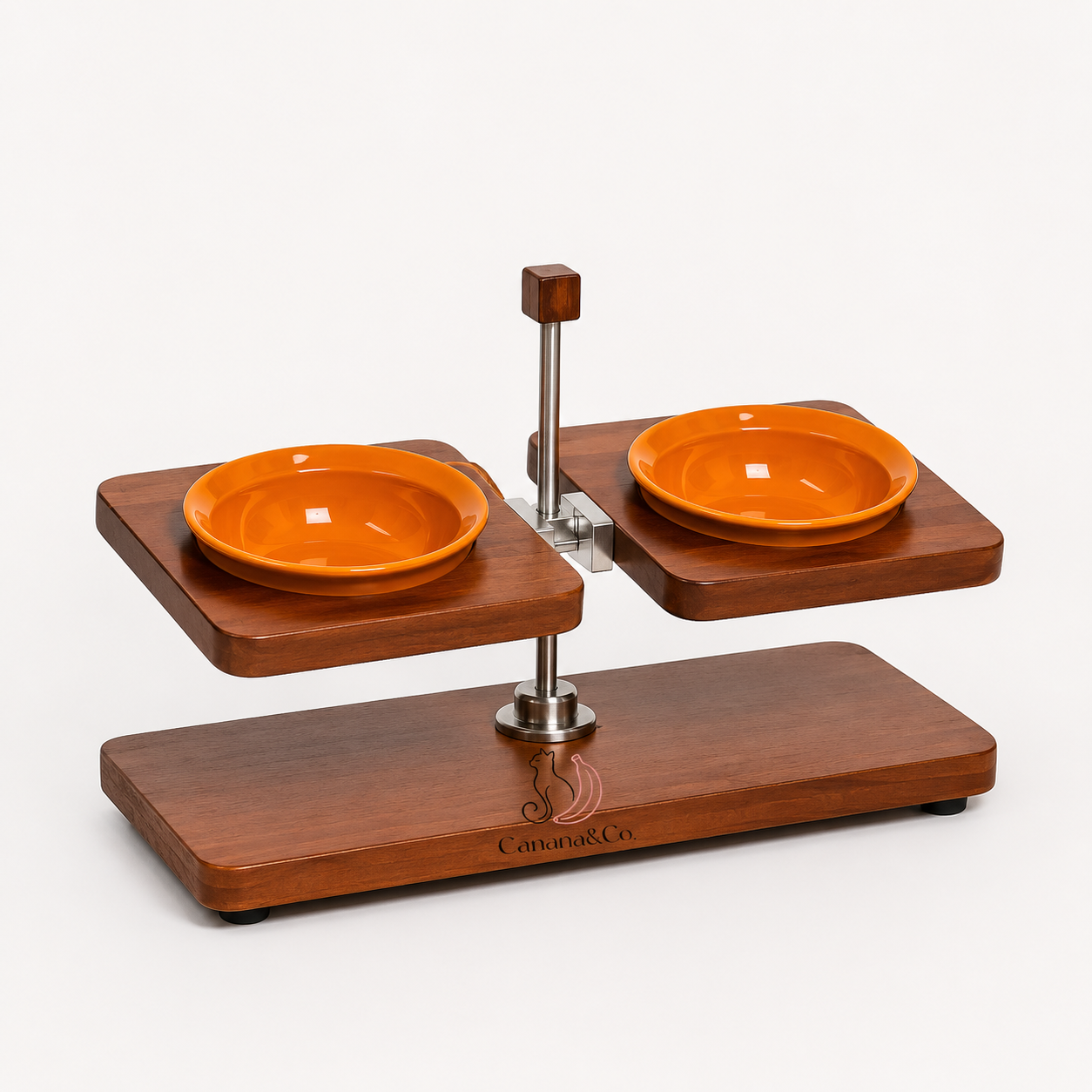 Adjustable Elevated Ceramic Pet Bowl Stand | Solid Wood Raised Dog & Cat Feeder | Modern Double Bowl Feeding Station