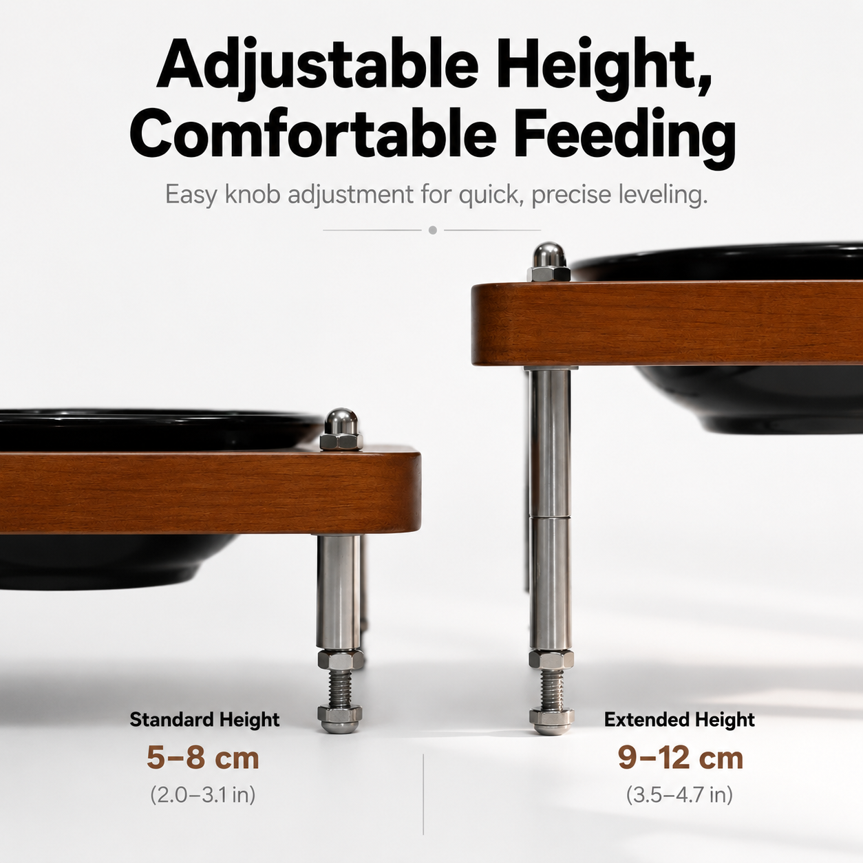 Adjustable Elevated Cat Bowl with Ceramic Dish – Wooden Raised Pet Feeder for Cats & Small Dogs | Adjustable Height & Angle