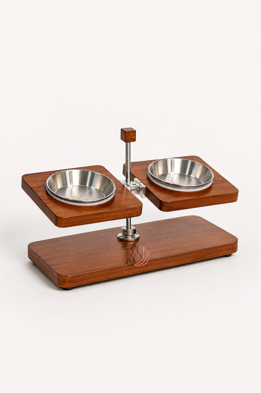 Adjustable Elevated Ceramic Pet Bowl Stand | Solid Wood Raised Dog & Cat Feeder | Modern Double Bowl Feeding Station