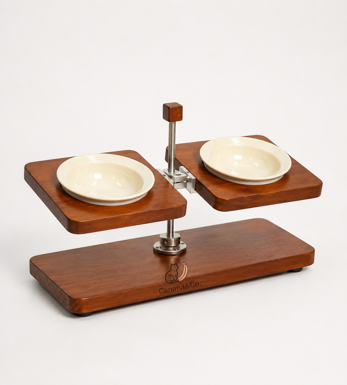 Adjustable Elevated Ceramic Pet Bowl Stand | Solid Wood Raised Dog & Cat Feeder | Modern Double Bowl Feeding Station