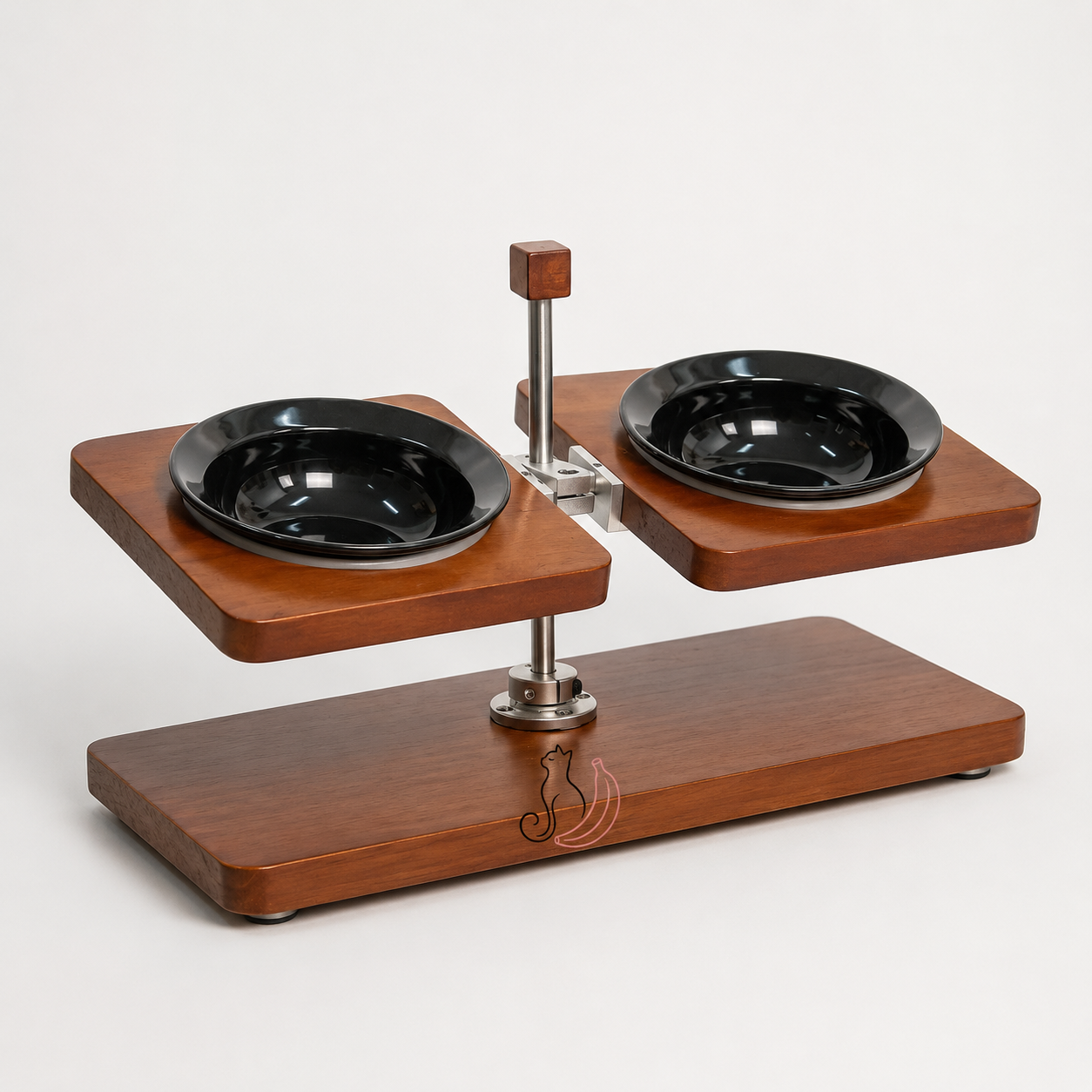 Adjustable Elevated Ceramic Pet Bowl Stand | Solid Wood Raised Dog & Cat Feeder | Modern Double Bowl Feeding Station