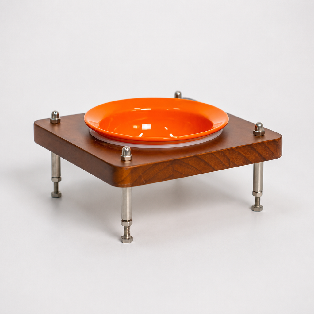 Adjustable Elevated Cat Bowl with Ceramic Dish – Wooden Raised Pet Feeder for Cats & Small Dogs | Adjustable Height & Angle