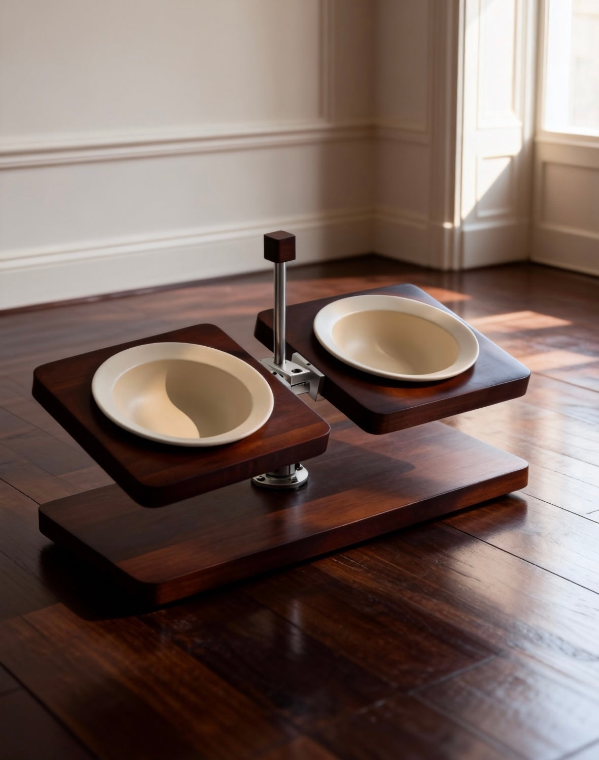 Adjustable Elevated Ceramic Pet Bowl Stand | Solid Wood Raised Dog & Cat Feeder | Modern Double Bowl Feeding Station