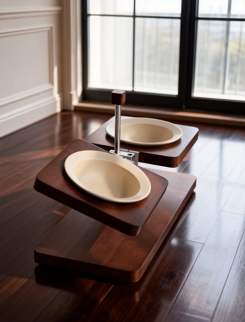 Adjustable Elevated Ceramic Pet Bowl Stand | Solid Wood Raised Dog & Cat Feeder | Modern Double Bowl Feeding Station
