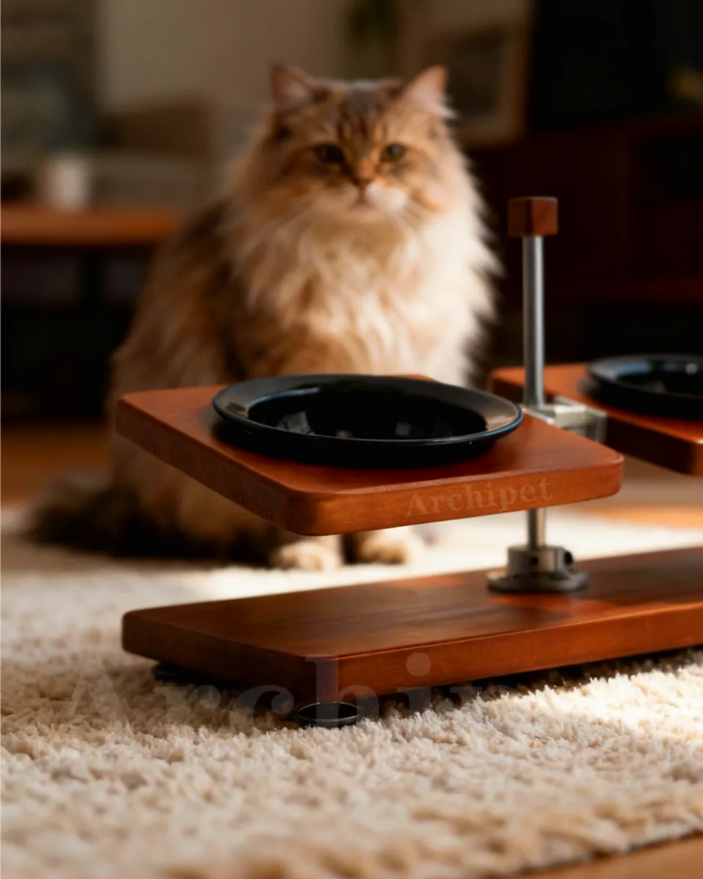 Adjustable Elevated Ceramic Pet Bowl Stand | Solid Wood Raised Dog & Cat Feeder | Modern Double Bowl Feeding Station