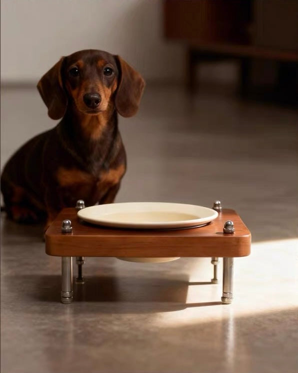 Adjustable Elevated Cat Bowl with Ceramic Dish – Wooden Raised Pet Feeder for Cats & Small Dogs | Adjustable Height & Angle