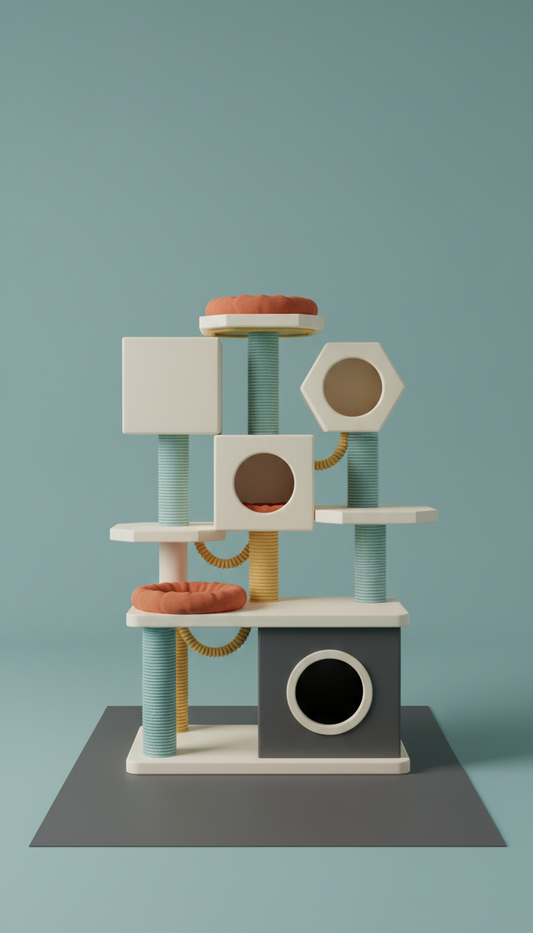 Modular cat tree with geometric platforms